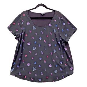 Torrid Blouse Womens 1X Black Crystal Print Scoop Neck Short Sleeve Tunic Top